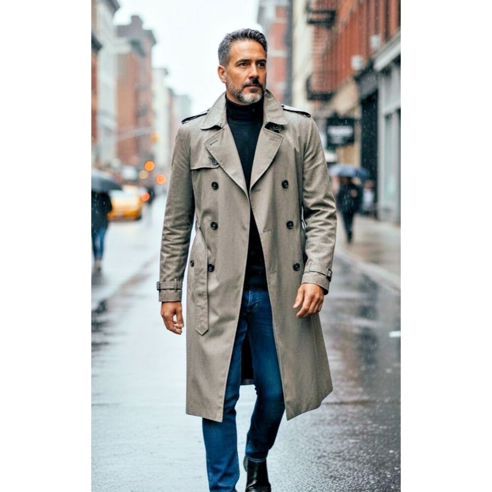 London Towne mens fog trench coat 40Reg double breasted belted removable liner